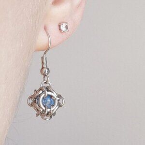 Classic & elegant fairy icy blue quartz caged pearl silver ball earrings